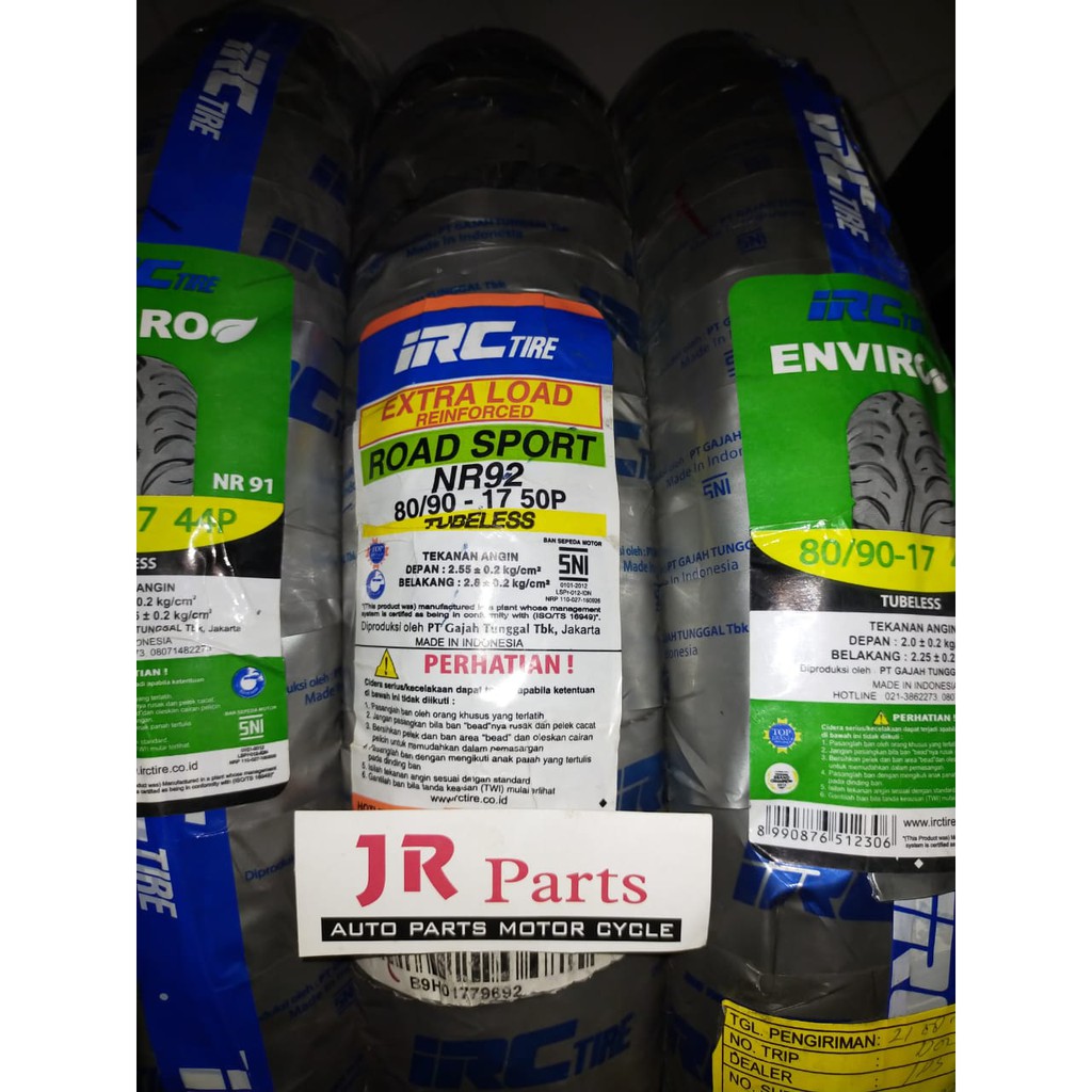 BAN LUAR IRC 80/90-17 TUBELESS