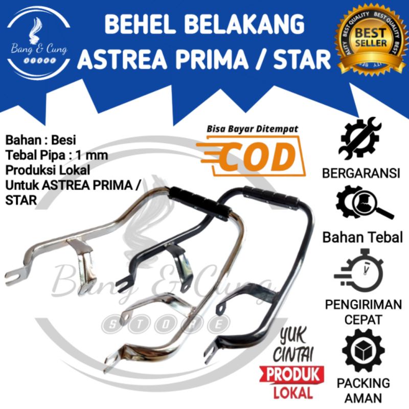 B&C - Behel Begel Planger Plenger Pegangan Jok Belakang Astrea PRIMA STAR Crom dan Hitam Tebal Murah