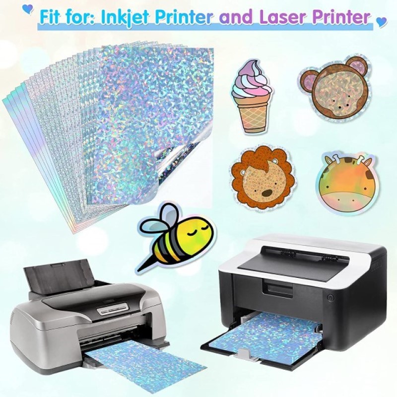 10 Lembar a4 Print Laser Hologram Pelangi Bahan Vinyl Cepat Kering Anti Air