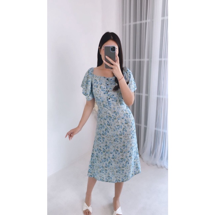 Daster Bali Murah Dress Joanna Motif Bunga Craspedia Untuk Jalan Jalan dan Santai