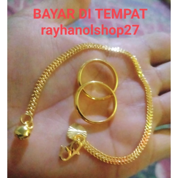 Gelang Tangan Rantai tikar free cincin 1 dan 2 lapis emas 24k pria wanita lapis emas gold