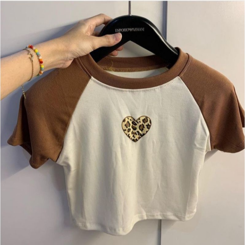 CROP TOP KOREAN LEOPARD HEART