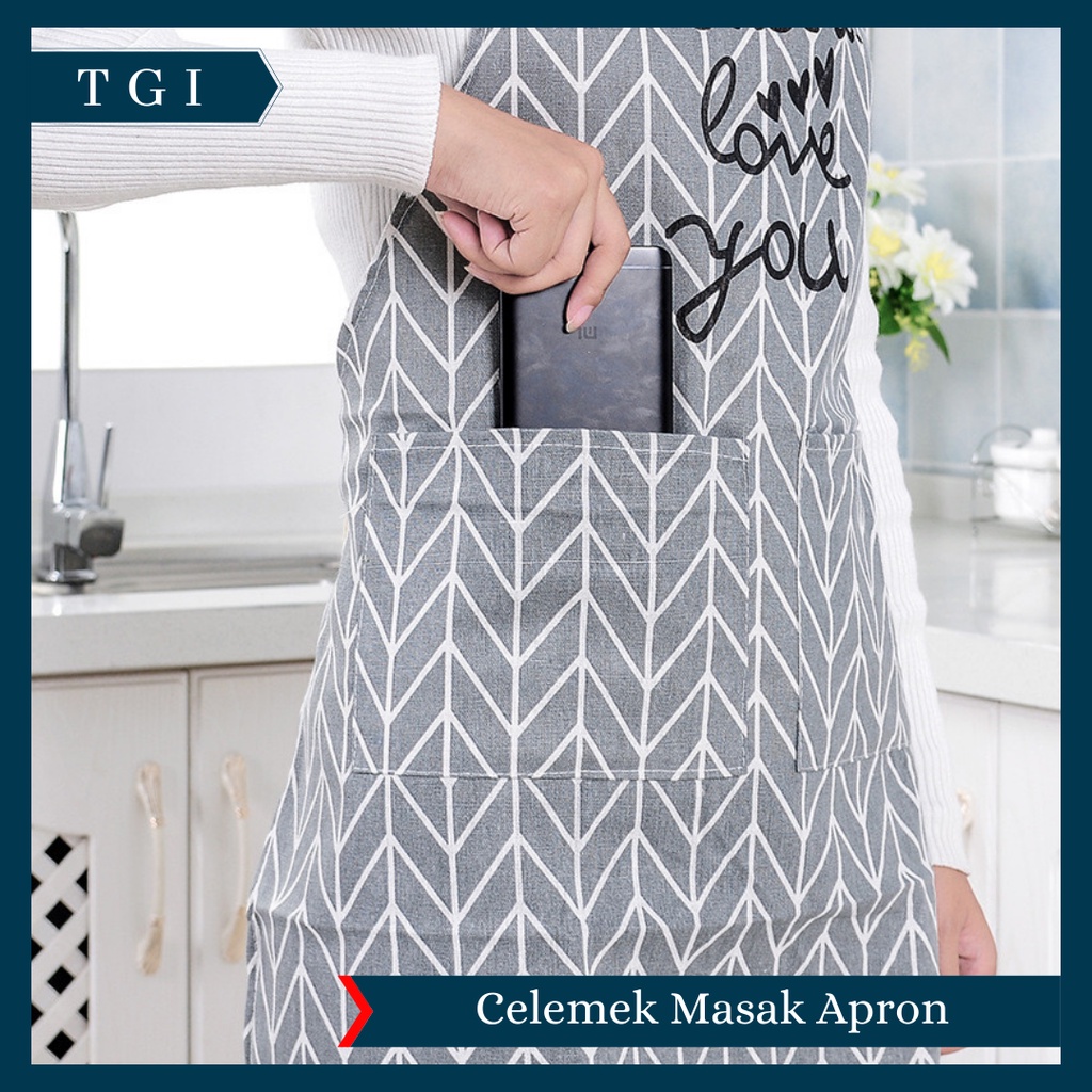 TGI - APRON CELEMEK MASAK BAHAN KAIN PREMIUM QUALITY KOREAN STYLE | CELEMEK APRON MASAK | CELEMEK MASAK DENGAN BAHAN KATUN LINEN DAN MOTIF KOTAK-KOTAK