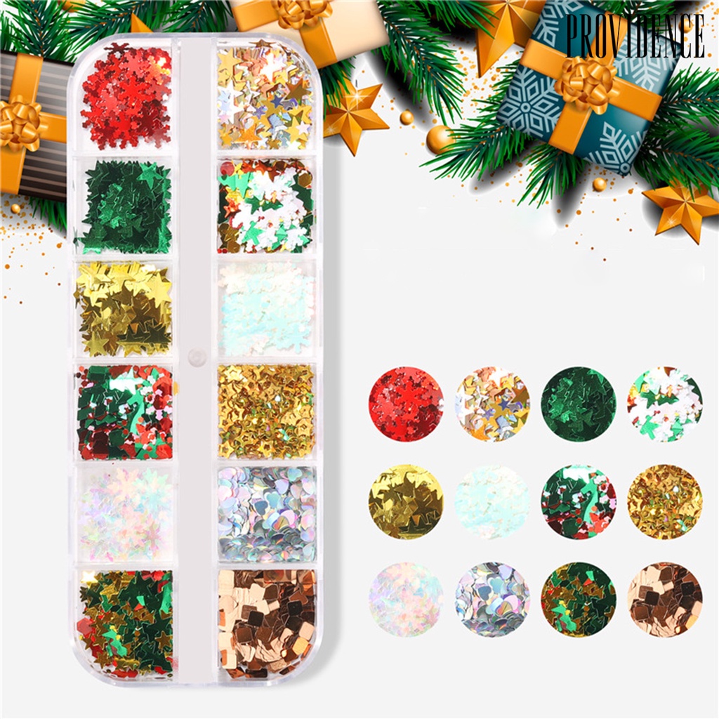 Providence 12 Sekat / Kotak Stiker Sequin Mini Tema Natal Untuk Dekorasi Nail Art / Manicure