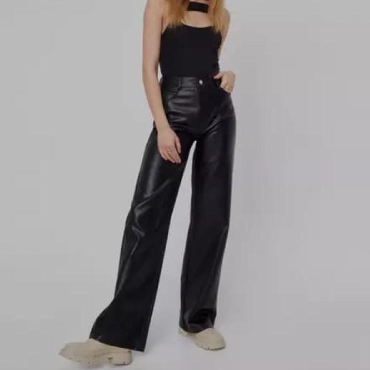 (TERBAIK) [BISA COD] Celana kulit wanita mode kulot highwaist/ Faux Leather Pants / Leather Pants Ju