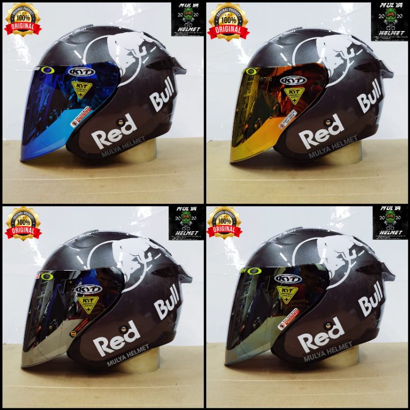 Helm Half Face KYT Kyoto Grey Glosy ( Paket Ganteng x Redbull )