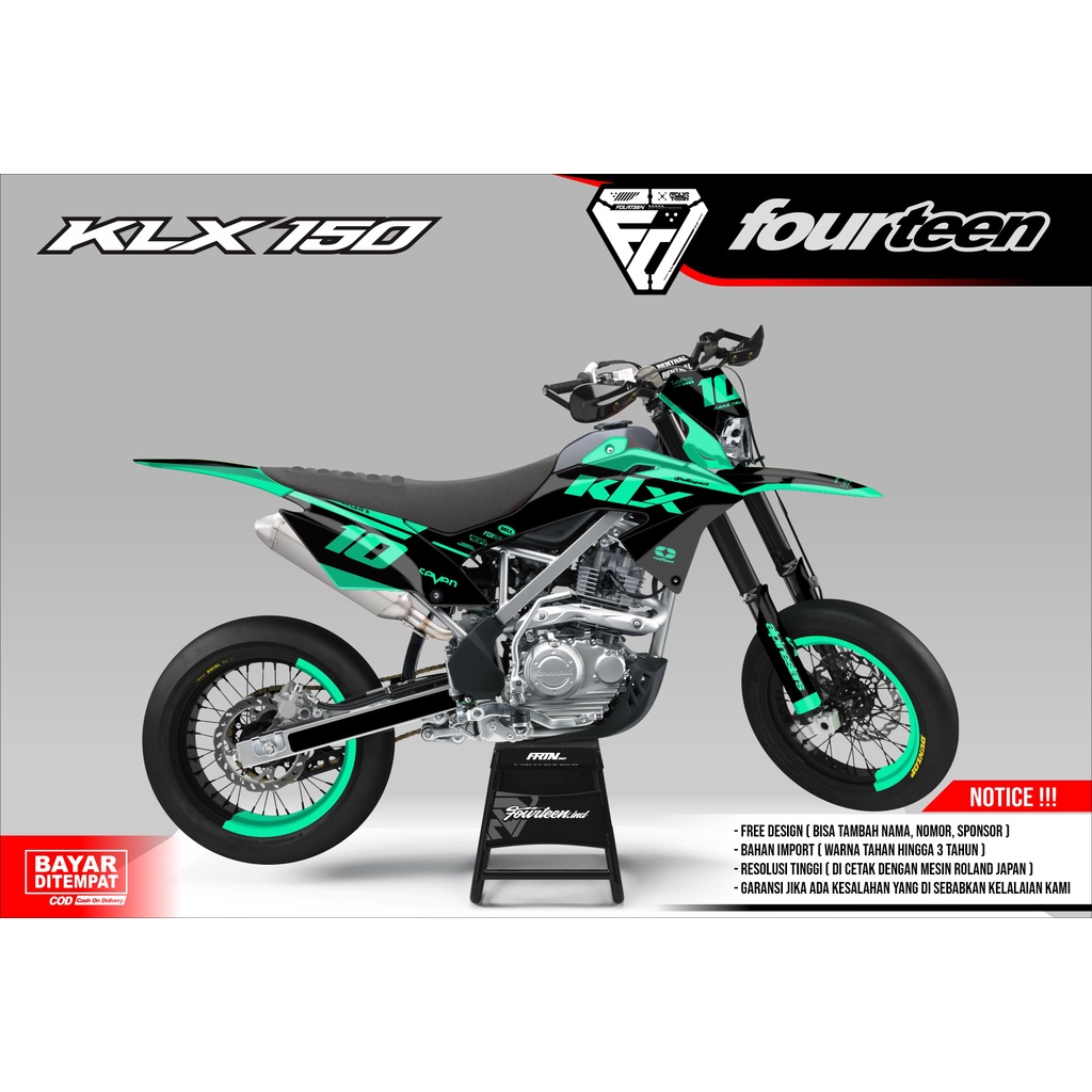 DECAL KLX 150 BF - stiker dekal klx full body custom SUPERMOTO HIJAU