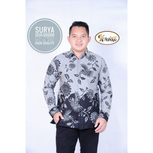 Surya Abu Batik Pria Lengan Panjang Full Furing Katun Premium