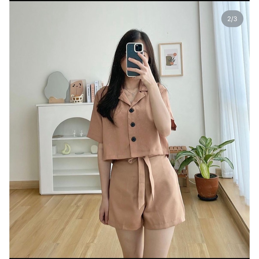 Basic id fashion Setelan wanita Basic / set atasan crop + celana Hotpans