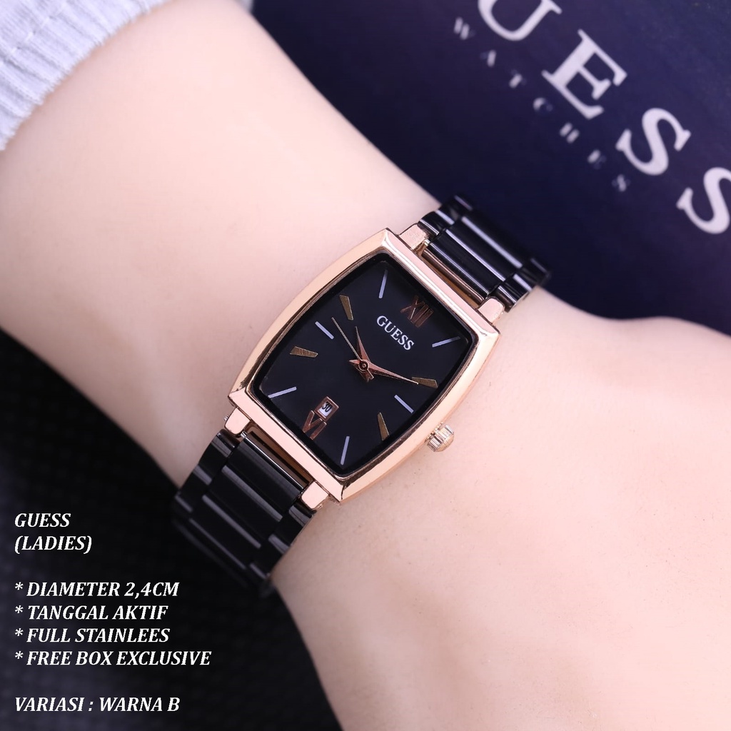 (FREE BOX) JAM TANGAN WANITA GUESS RANTAI BODY OVAL TANGGAL AKTIF