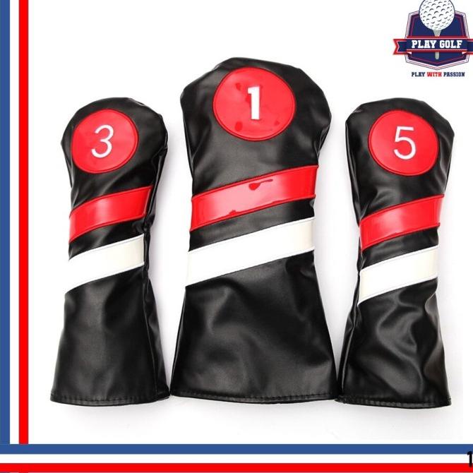 Sarung Stick Golf Wood Hybrid Rescue Driver Set Headcover Cover 3 Pcs