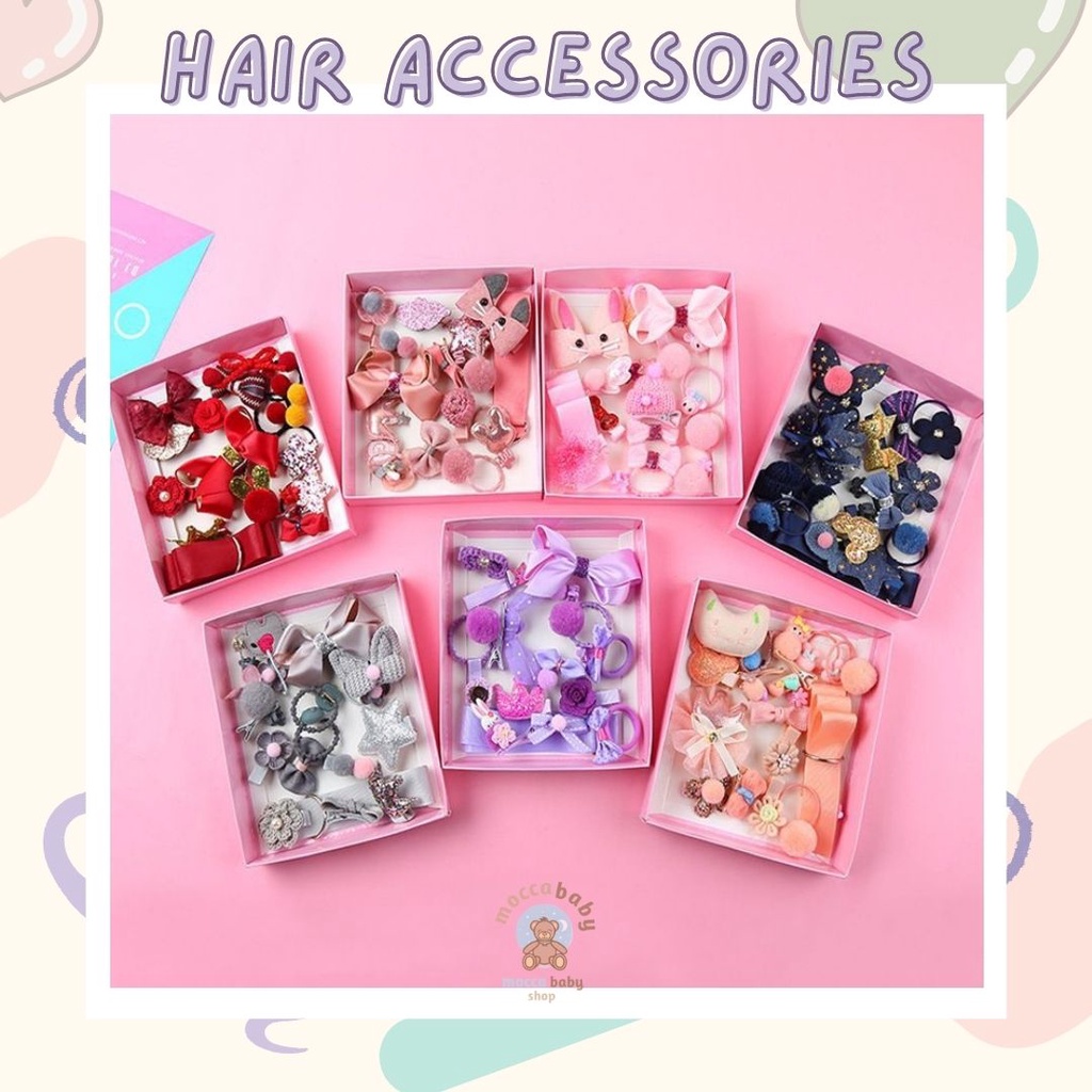 MBSS - JEPIT FOR YOU Ikat Rambut Karet Pita Anak 18 in 1 Jepit Rambut Anak | Aksesoris Rambut Hair Clip Import