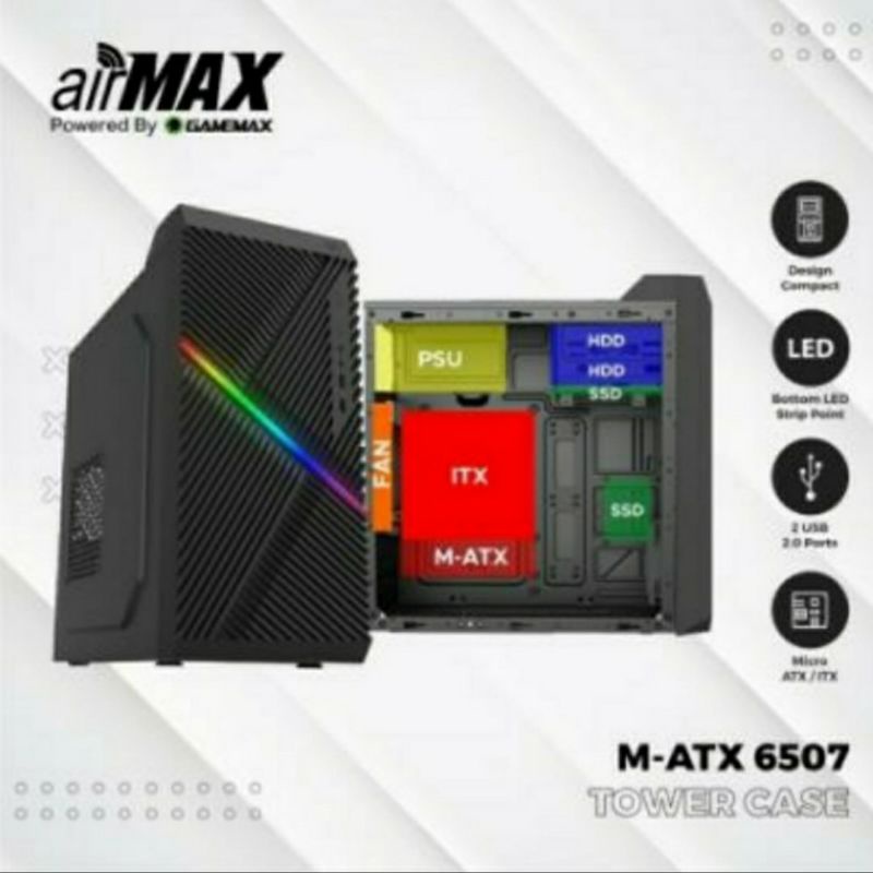 GAMEMAX AIRMAX 6507 CASING + PSU 500W - RGB