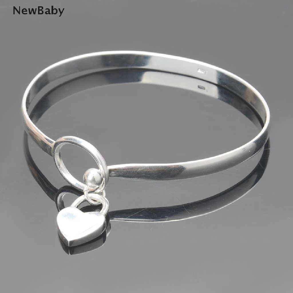 NewBaby New Women 925 Silver Plated Charm Peach Heart Bangle Bracelet Cuff High Quality ID