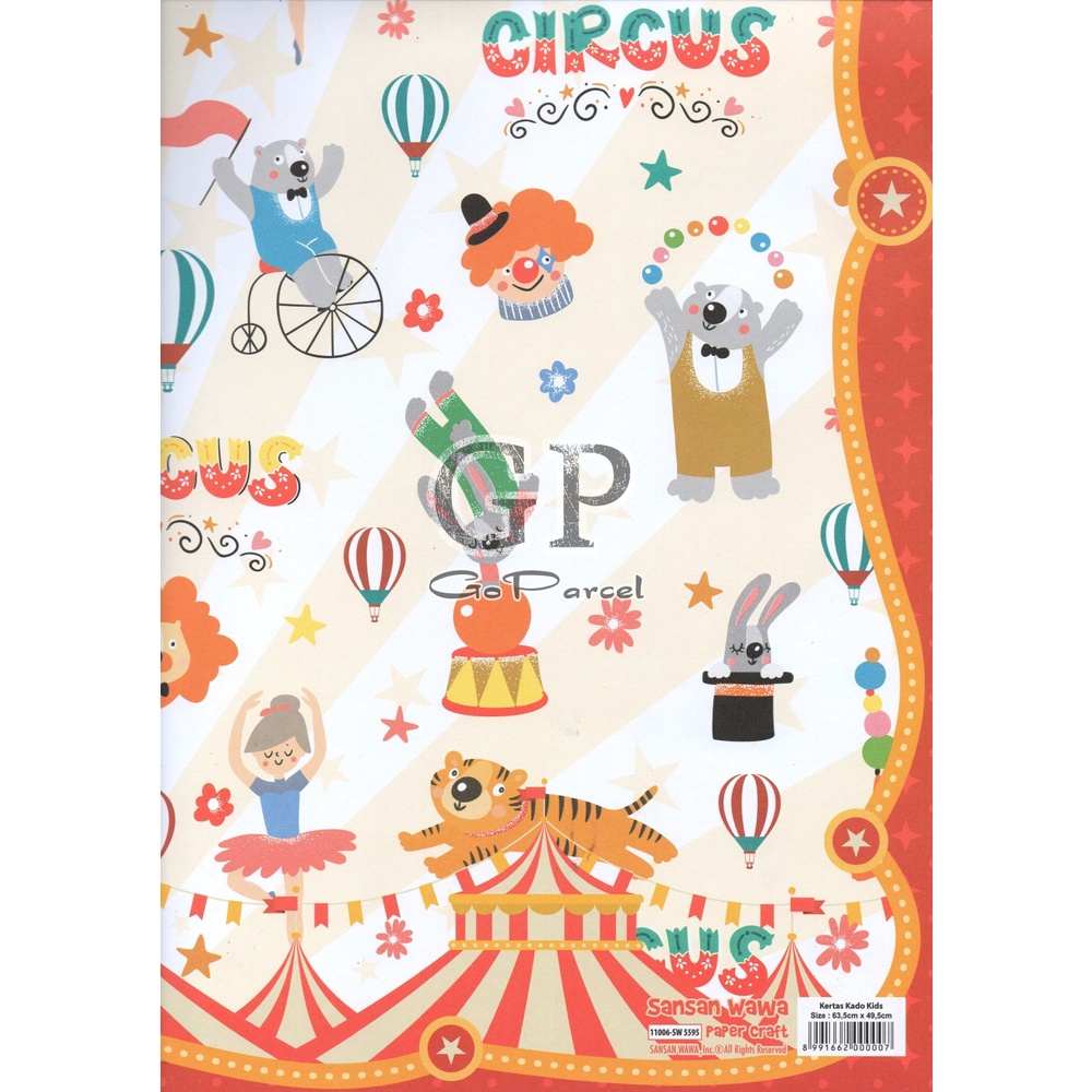 ( 5 Lembar ) ANIMAL SANWA -  KERTAS KADO CIRCUS - GIFT WRAP PAPER SANSAN WAWA FOX RABBIT LION BINATANG SIRKUS ELEPHANT BEAR