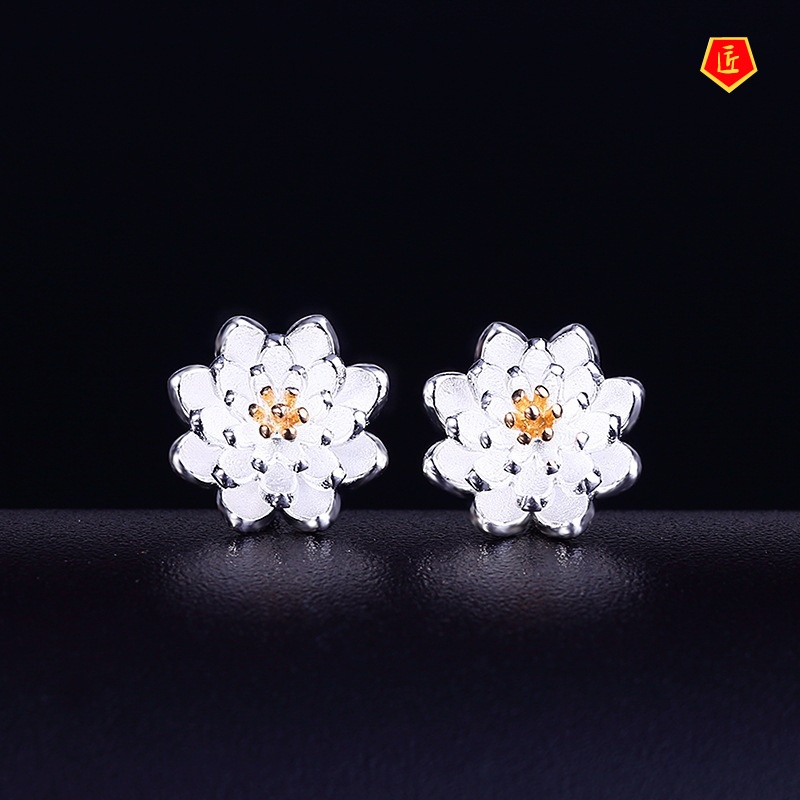 [Ready Stock]Simple Elegant Lotus Stud Earrings Anti-Allergy