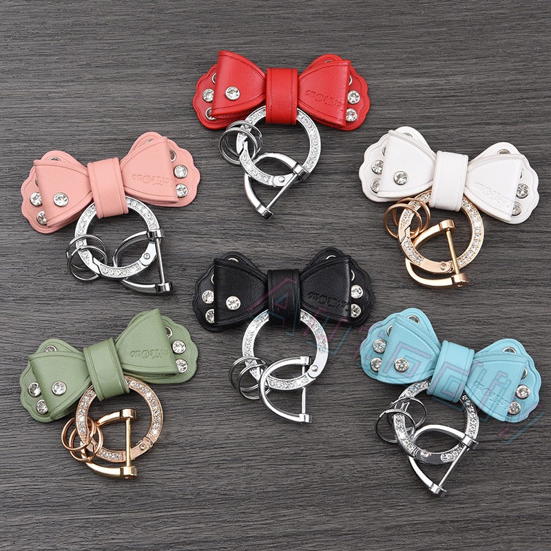Lucu Wanita Kulit Kupu-Kupu Busur Gantungan Kunci Desain Mewah Kristal Ikatan Simpul Liontin Fashion Kristal Kunci Cincin Tas Mobil Styling Aksesori Hadiah Pacar