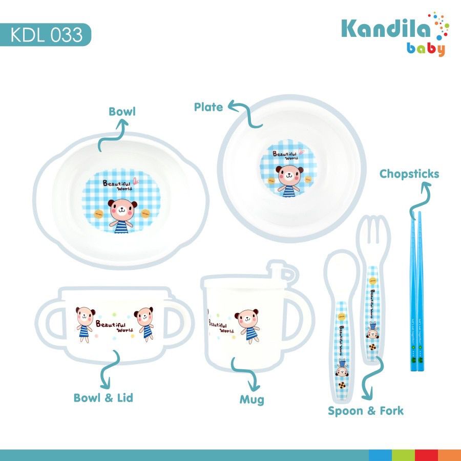 Kandila Baby KDL033 Feeding Fod Set - Mangkok / Piring / Gelas / Sendok Garpu / Sumpit Bayi - Alat Makan Bayi