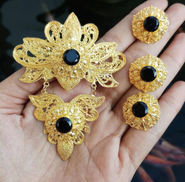 Set Bross Alpaka Bali Plated Gold (bross, cincin, anting)