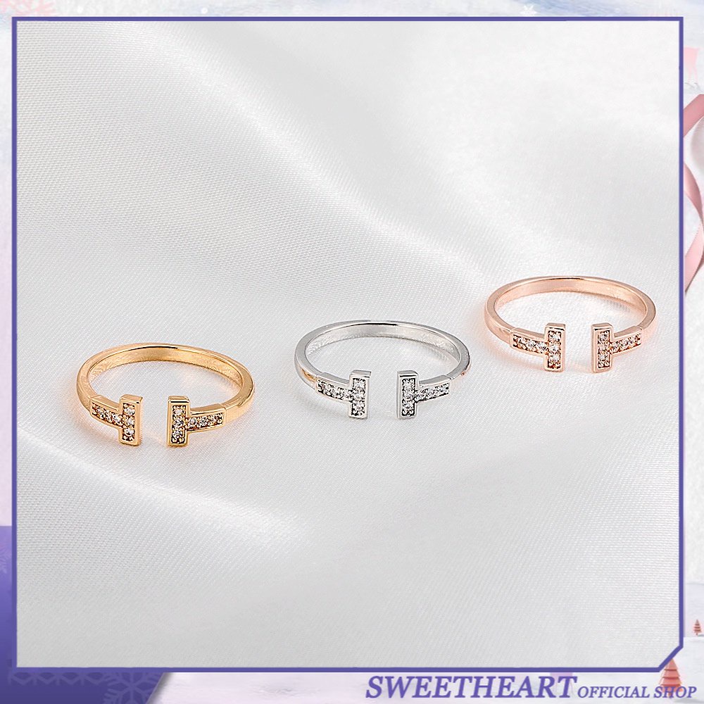 2022 Cincin Open Ring Adjustable Desain T Ganda Warna Silver Untuk Wanita