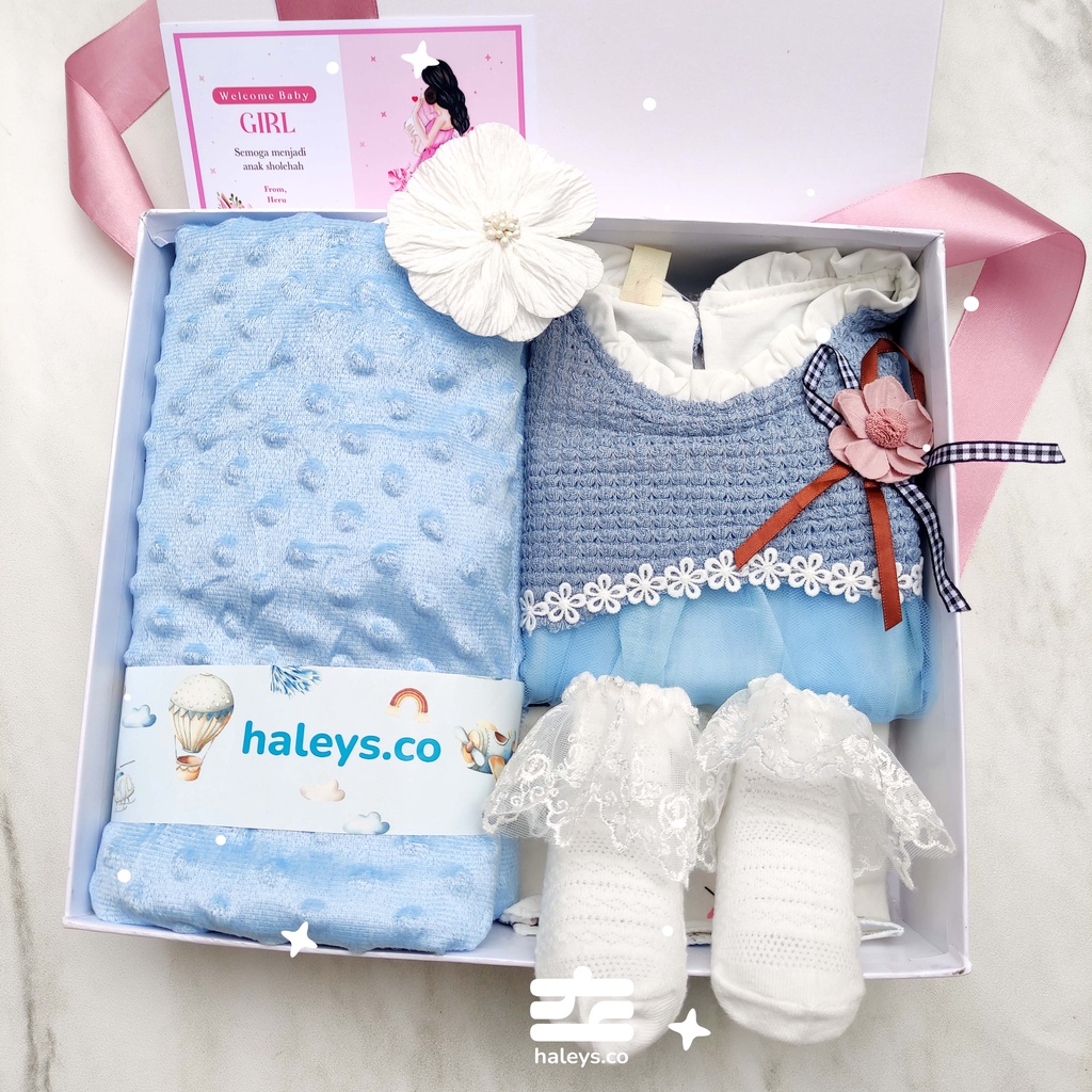 Kado bayi perempuan Korean blue  / Girl Baby Hampers 0-12 months/ Hampers bayi newborn tema korea / Kado bayi Laki Laki/ Babygirl Gift / Kado Lahiran / Giftbox baby / Haleys.co/ Kado bayi cewe