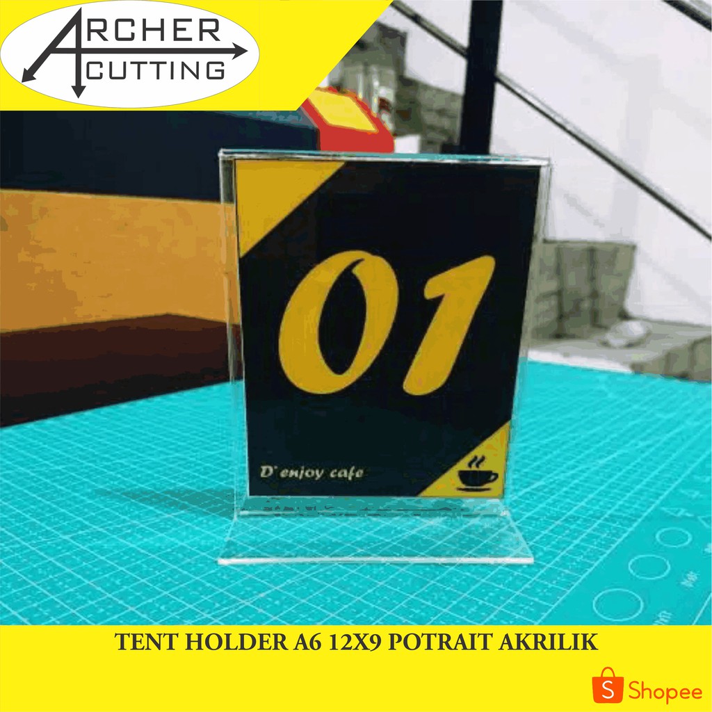 nomor meja/tent holder /tempat brosur akrilik 12x9 cm A6