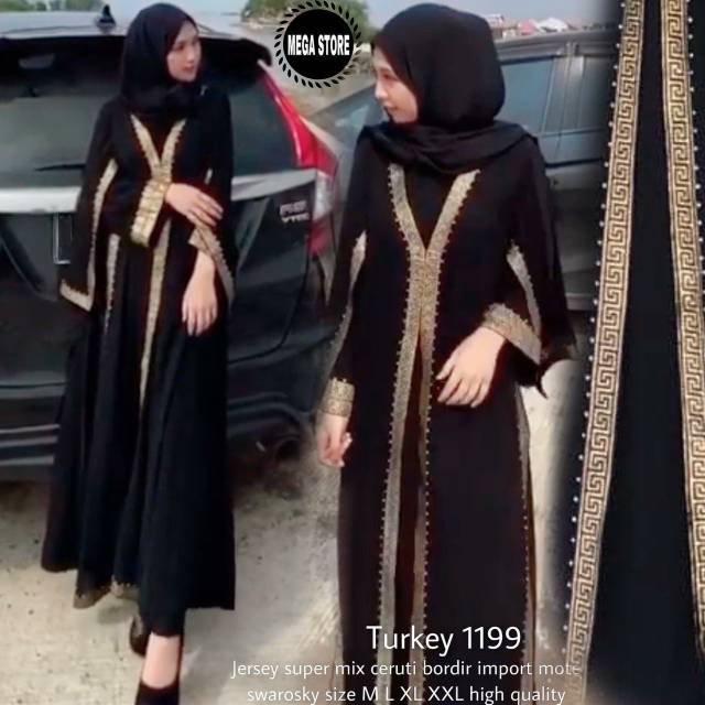 Abaya Turki 1199.. Gamis turki bahan jersey super mix ceruty.. mix mutiara bertabur swaroski.