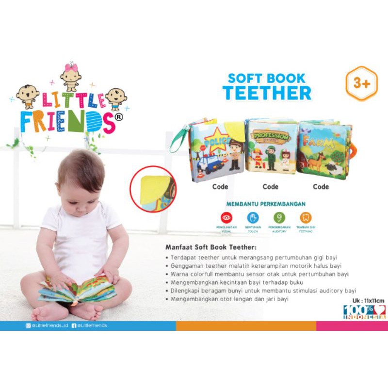 Little Friends Soft Book with Silicone Teether Buku Bayi Mainan Edukasi Bayi