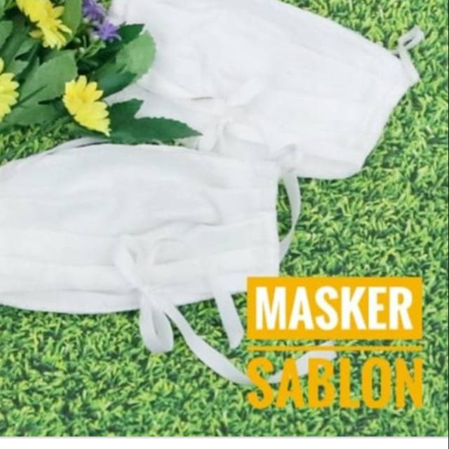 Masker sablon bahan adem alus putih,  cream atau motif juga ada