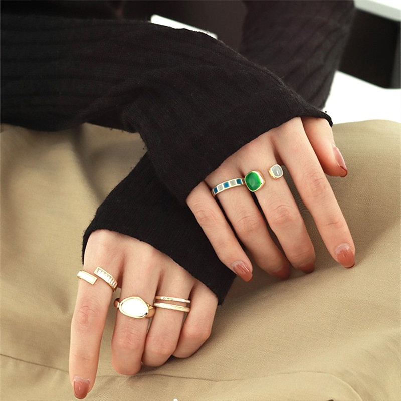 Cincin Giok Bahan S925 Silver Gaya Retro Korea Untuk Wanita