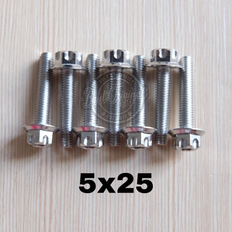 baut probolt 5x25 mm stainless new model drat 8 panjang 2.5 cm 8 silver gs1 gear 2 kunci belimbing heng