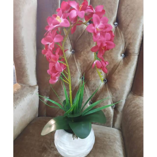 Anggrek palsu + vas bola keramik