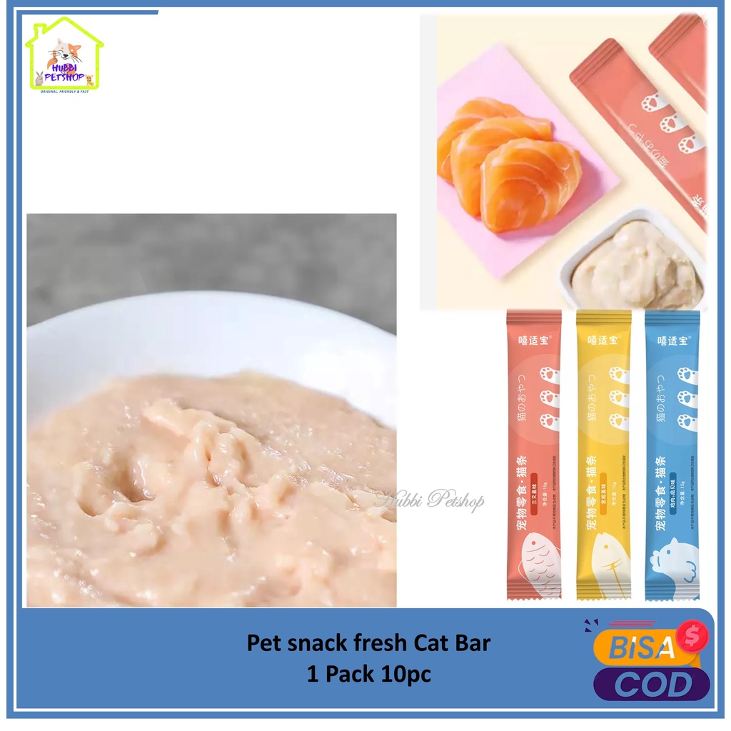 New Pet snack fresh Cat Bar - Premium Cat Treat Snack Wet Food - Snack Kucing / 10 pcs rasa Tuna Salmon dan chicken
