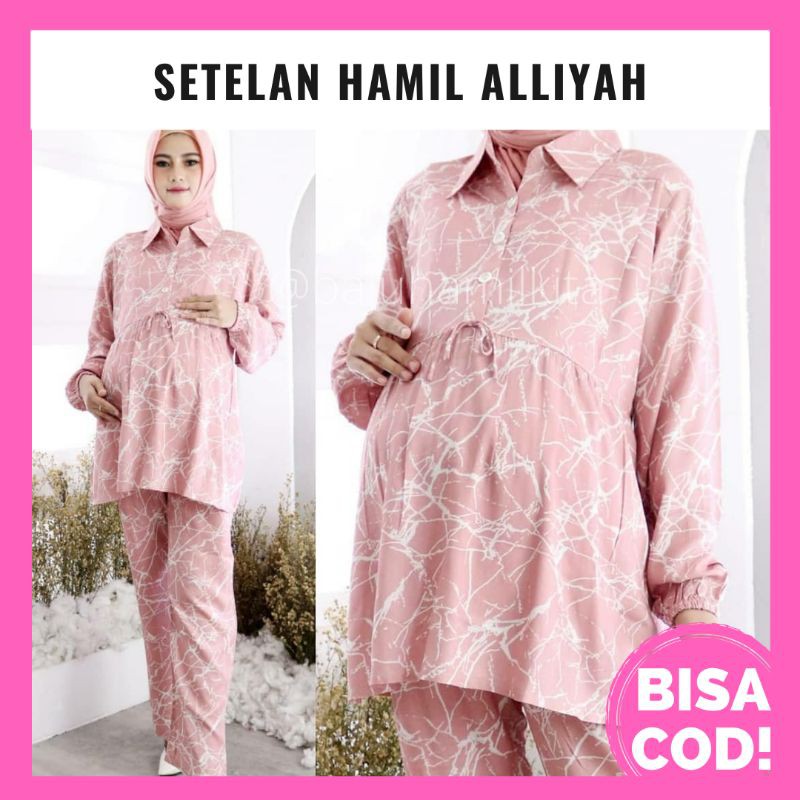 (BISA COD) Setelan Baju Celana Hamil dan Menyusui Alliyah Bahan Katun Rayon Viscose One Set