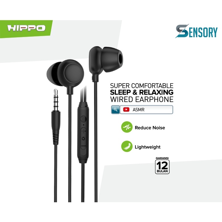 Hippo Headset Sensory Super Bass Jack 3.5mm Wired Handsfree Android Original Earbuds Earphone