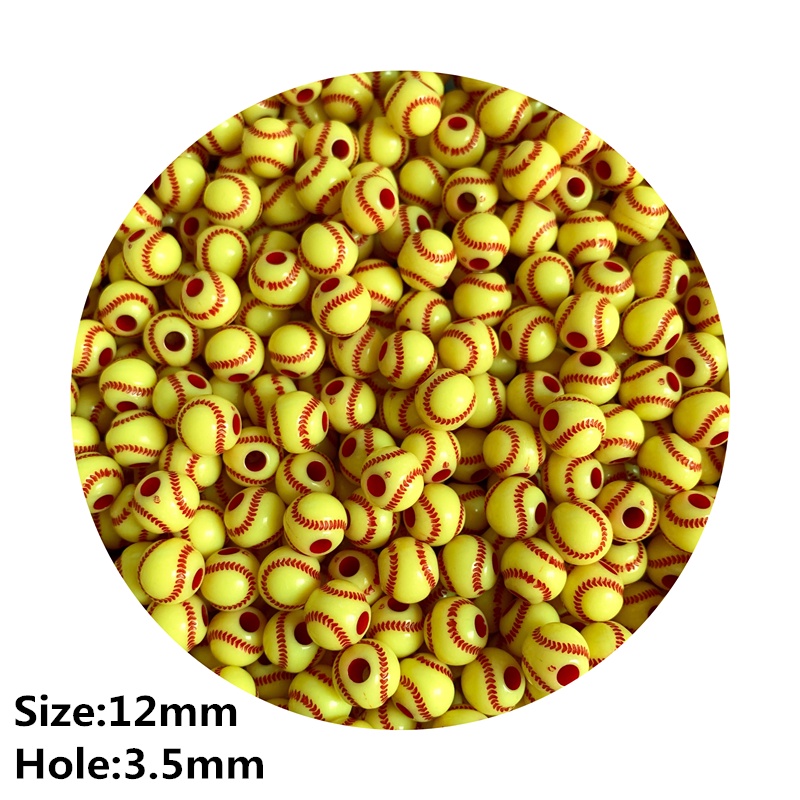 30pcs / lot Manik-Manik baseball Bahan Akrilik Warna Kuning Ukuran 12mm Untuk Membuat Perhiasan handmade DIY