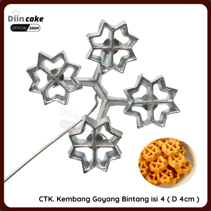 Cetakan Kue Kembang Goyang Bentuk Bintang Diameter 4 cm Cabang Gandeng isi 4 Alumunium Anti Lengket