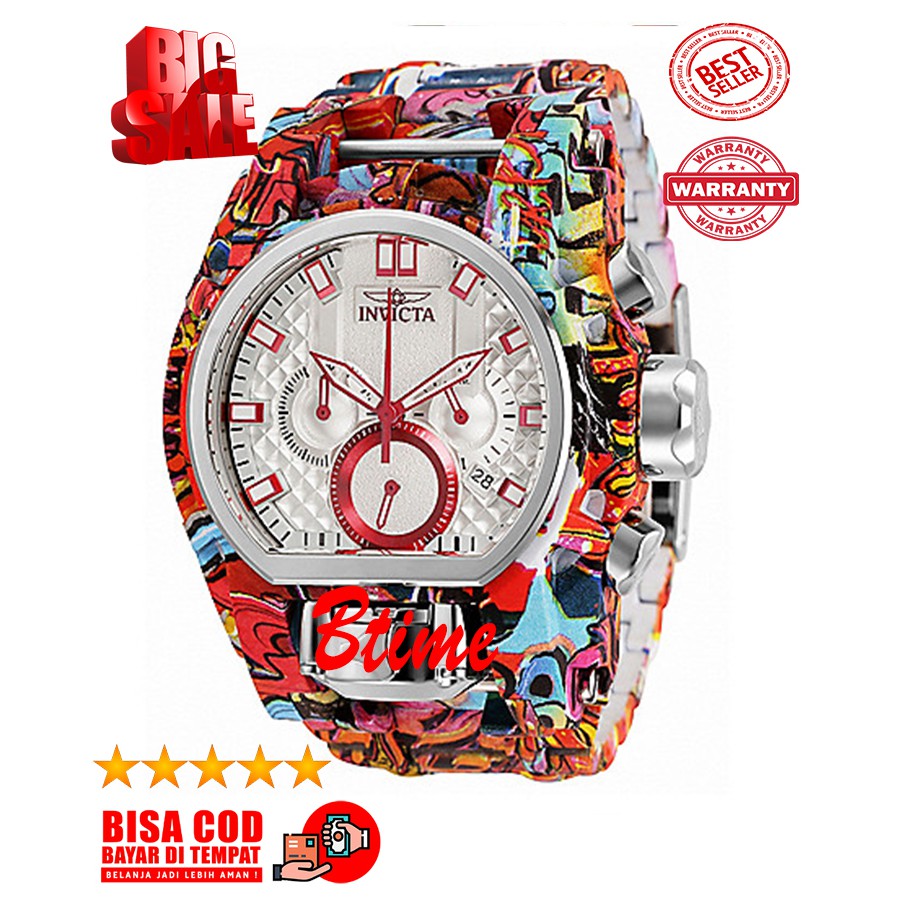 Big Sale Jam Tangan Invicta Reserve Bolt Zeus Graffiti Red Dial Stainless Steel Strap Fullset Box Or