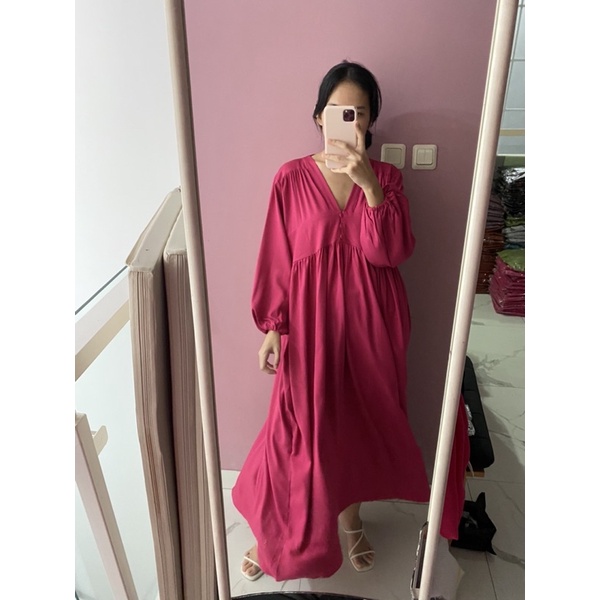 NABO - Sayonara Magenta Long Dress (Dress Bahan Rayon)