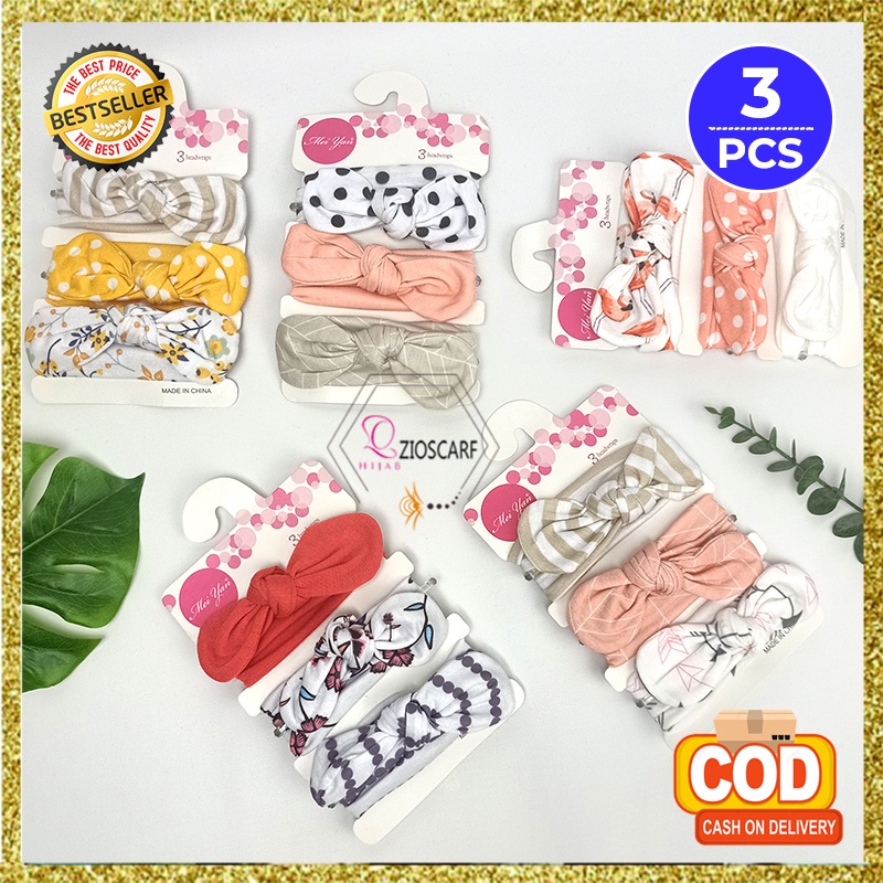 BANDANA BAYI ANAK PEREMPUAN 3in1 HEADBAND BABY BANDO MOTIF PITA RAMBUT FASHION KOREA IMPORT AK36