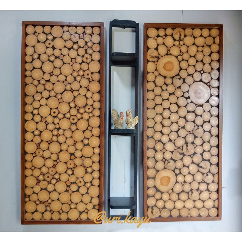 hiasan dinding kayu  pajangan dinding kayu jati persegi panjang 100x40 cm