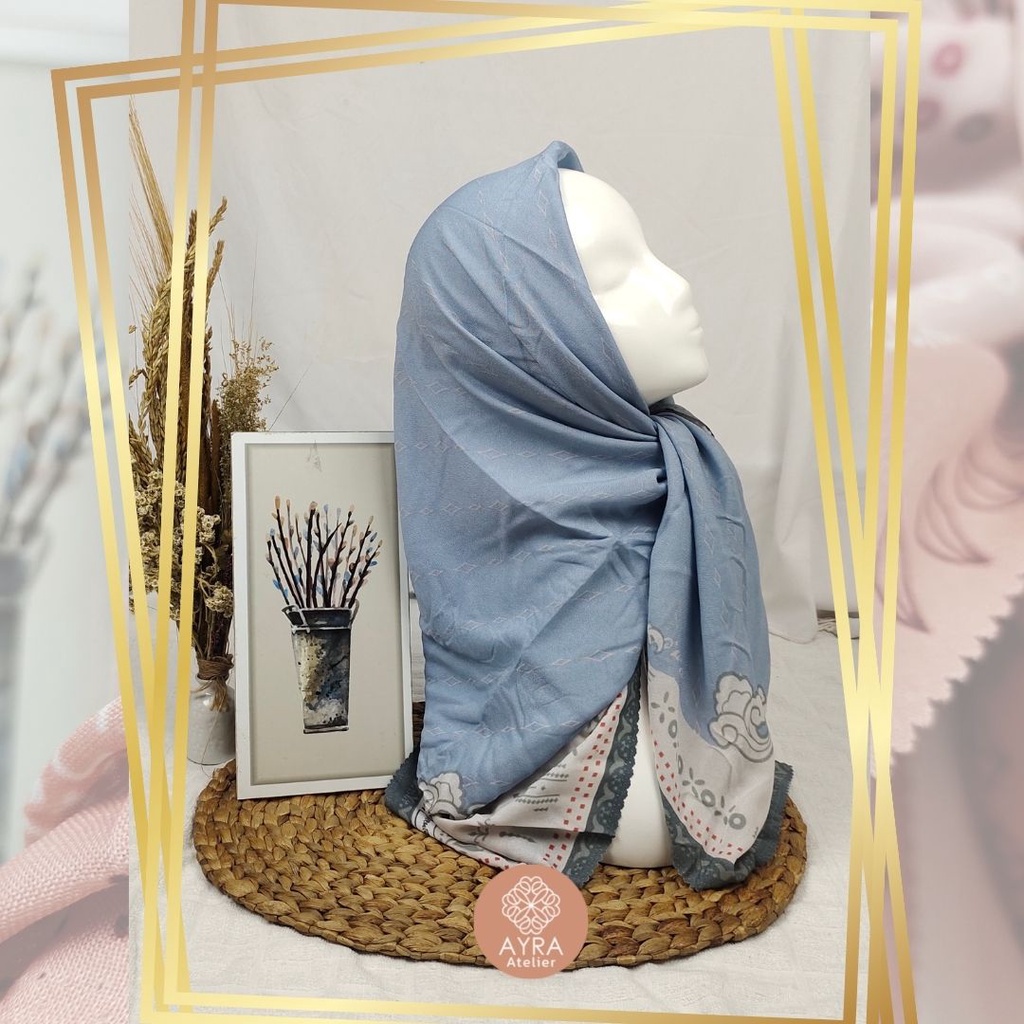 HIJAB SYARI SEGIEMPAT KERUDUNG JUMBO MOTIF JILBAB BESAR KERUDUNG JUMBO LASERCUT 130 cm JILBAB SYAR'I 130cm azzura Aubrey-H Babyblue