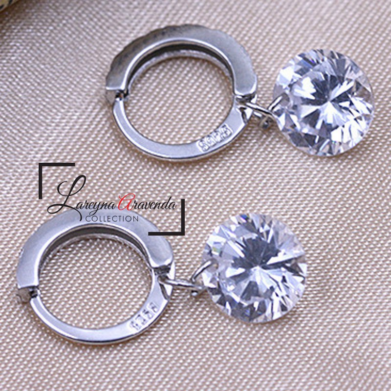 Anting Wanita Silver S925 Lapis Emas 18k Model Kristal Gantung AT049