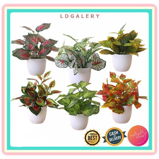 LDG POT25 Tanaman Hias Indoor Plastik Pot Bunga Artificial Daun Rambat Dekorasi Monstera Kering