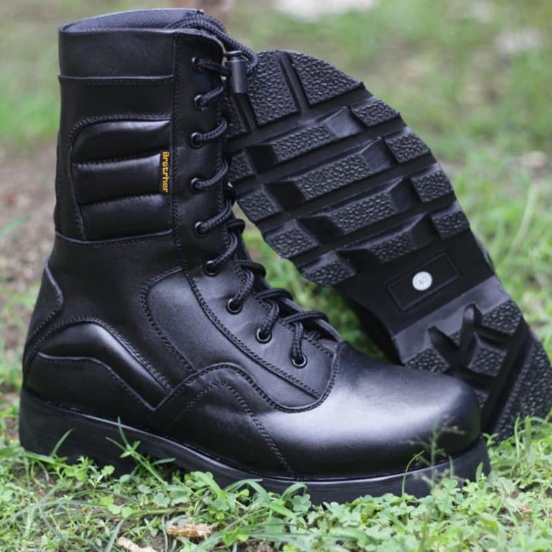 Sepatu Pdl Kulit Tni Polri Desain Timbul Merk Brotrher Lgr Outsole Tebal Resleting Ykk Besar