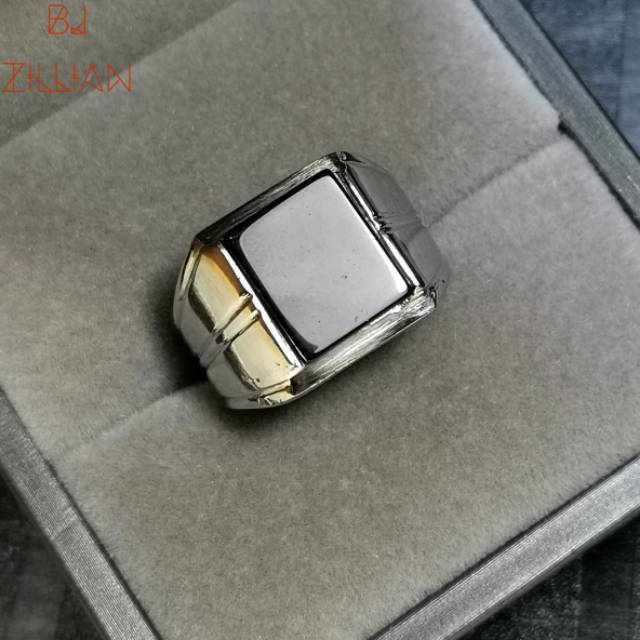 Cincin Black Onyx Natural Ring Baja Putih Anti Karat