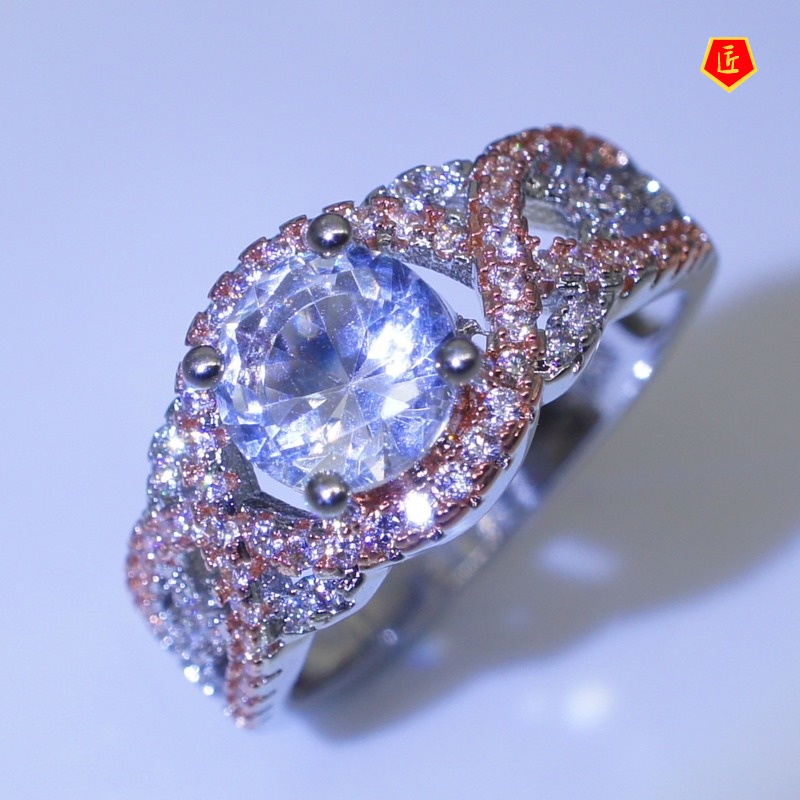 [Ready Stock]Fashion Personalized Diamond Color Separation Ring