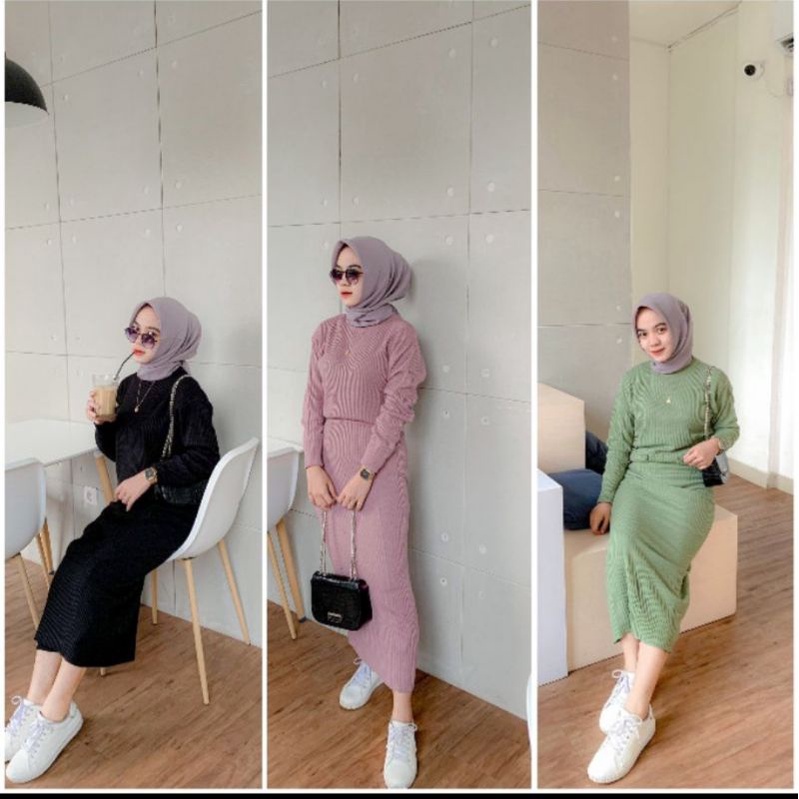 ONE SET RAJUT TURKI ( baju+rok) bestseller / setelan Rajut / knit set