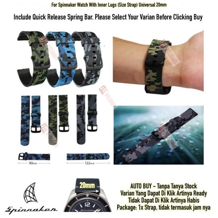 Tali Jam 20mm Watch Strap Spinnaker - Camo Style Army Motif Rubber