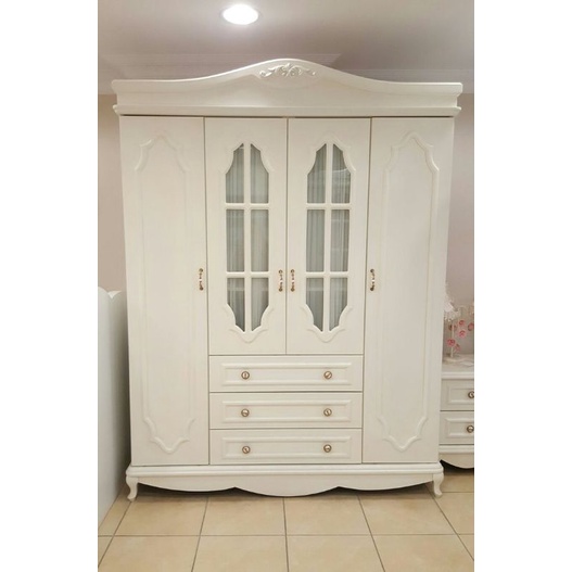LEMARI PAKAIAN PINTU 4 WARNA CAT DUCO PUTIH KAYU MAHOGANY